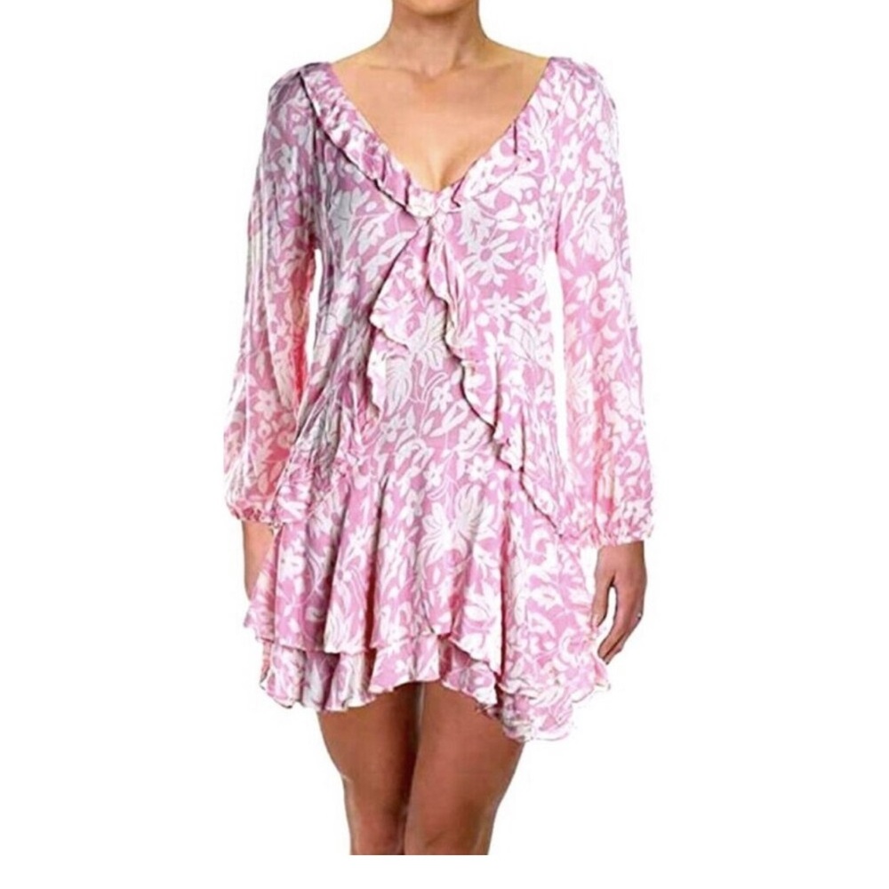 NWT Free People Dress Large Rebecca Ruffle Bubble Gum - Picture 3 of 3